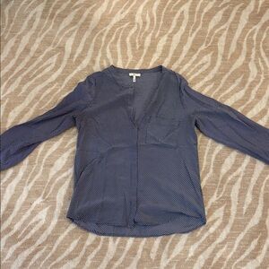 Joie Navy and White Patterned Silk Top